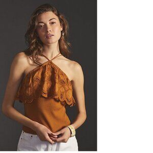 Anthropologie Ruffled Halter Tank top SIZE S new honey Color